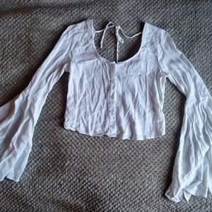 White Button Up Cropped Blouse Size XS